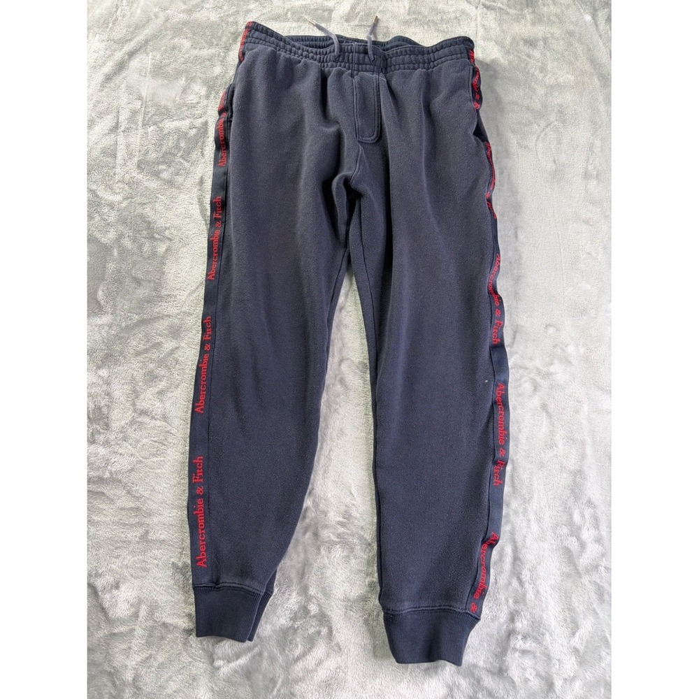 Abercrombie & Fitch Logo Side Tape Joggers Men Size M Blue Cotton Blend Pants